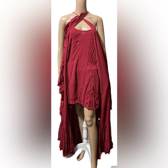 Free People Endless Summer Wraparound Halter Ruffled Flouncy Red Maxi Dr… - Picture 16 of 16